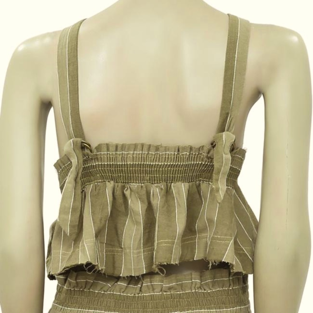 Free People Olive Green Striped Linen Blend Crop Tank Top Blouse - Picture 5 of 10